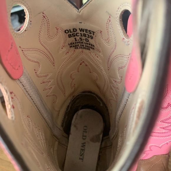 Girls Old West leather pink boots Size 1.5D - Picture 3 of 6
